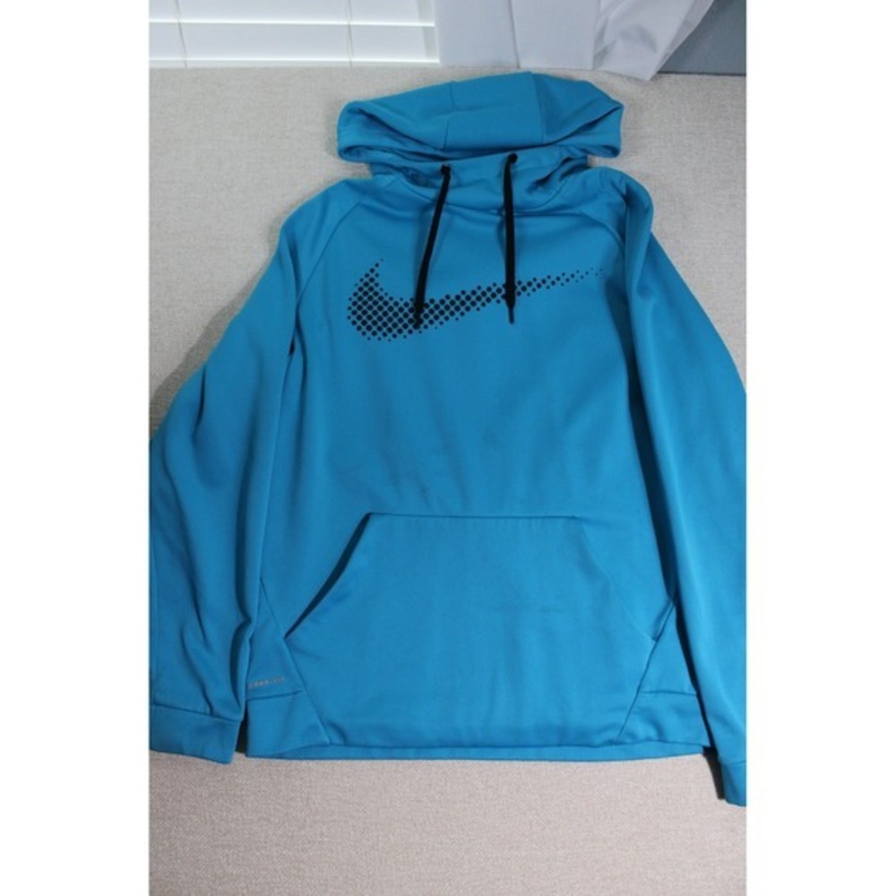 Nike Therma-FIT Hoodie Blue Black Dot Swoosh Pullover Mens Large MC0085